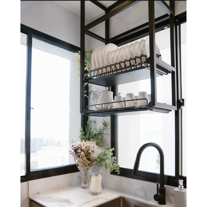 EXCEL NAZZARO Ceiling Mounted Stainless Steel Dish Rack - Black Finish Space Saving Kitchen Storage