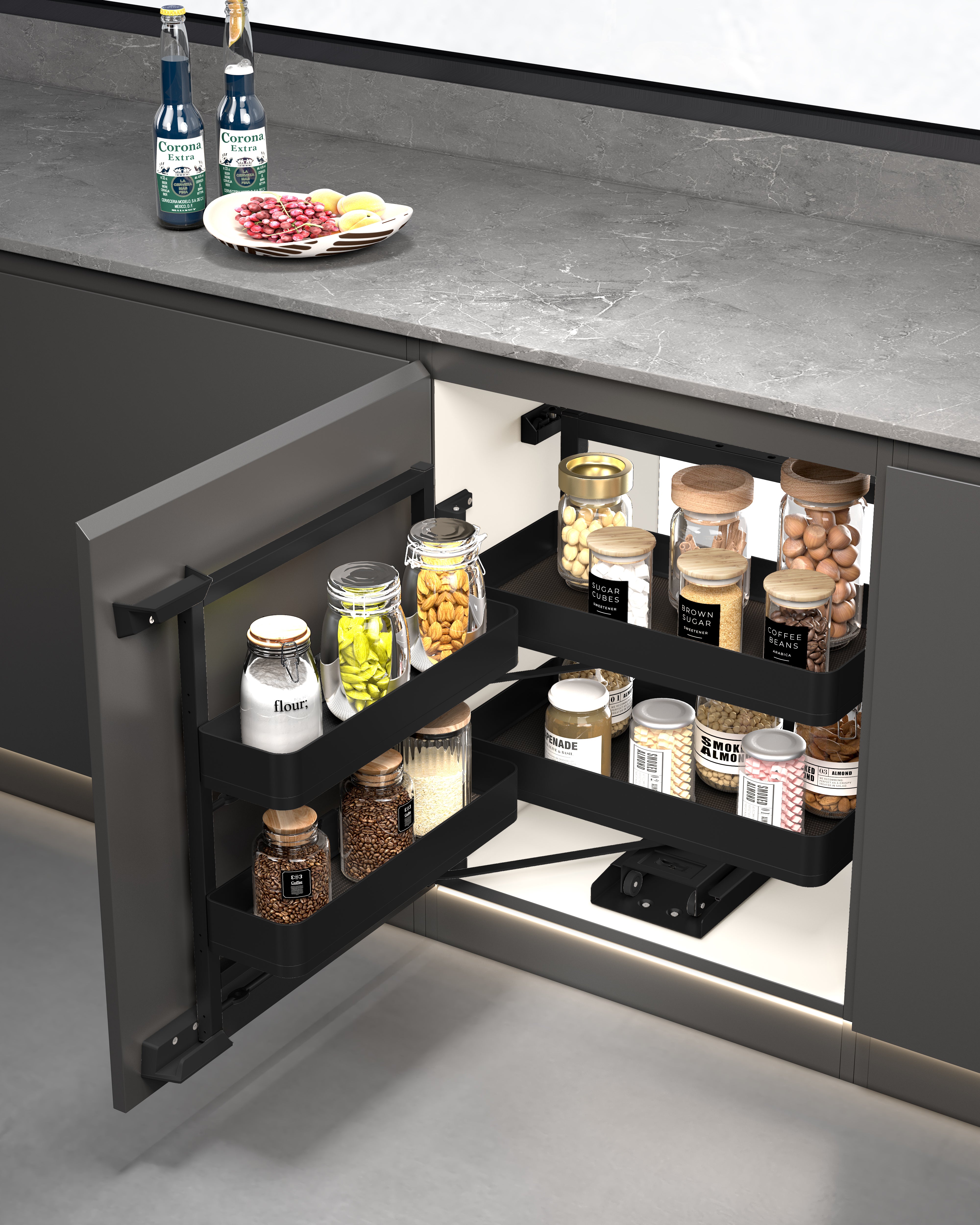 Spazio-ELKY Basket-Matte Black Series-2 layers Pantry unit