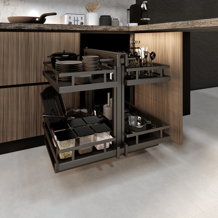Angoli Morti - Matte Black Series SUS304 Magic Slimline Slabs Pull Out System 2 + 2