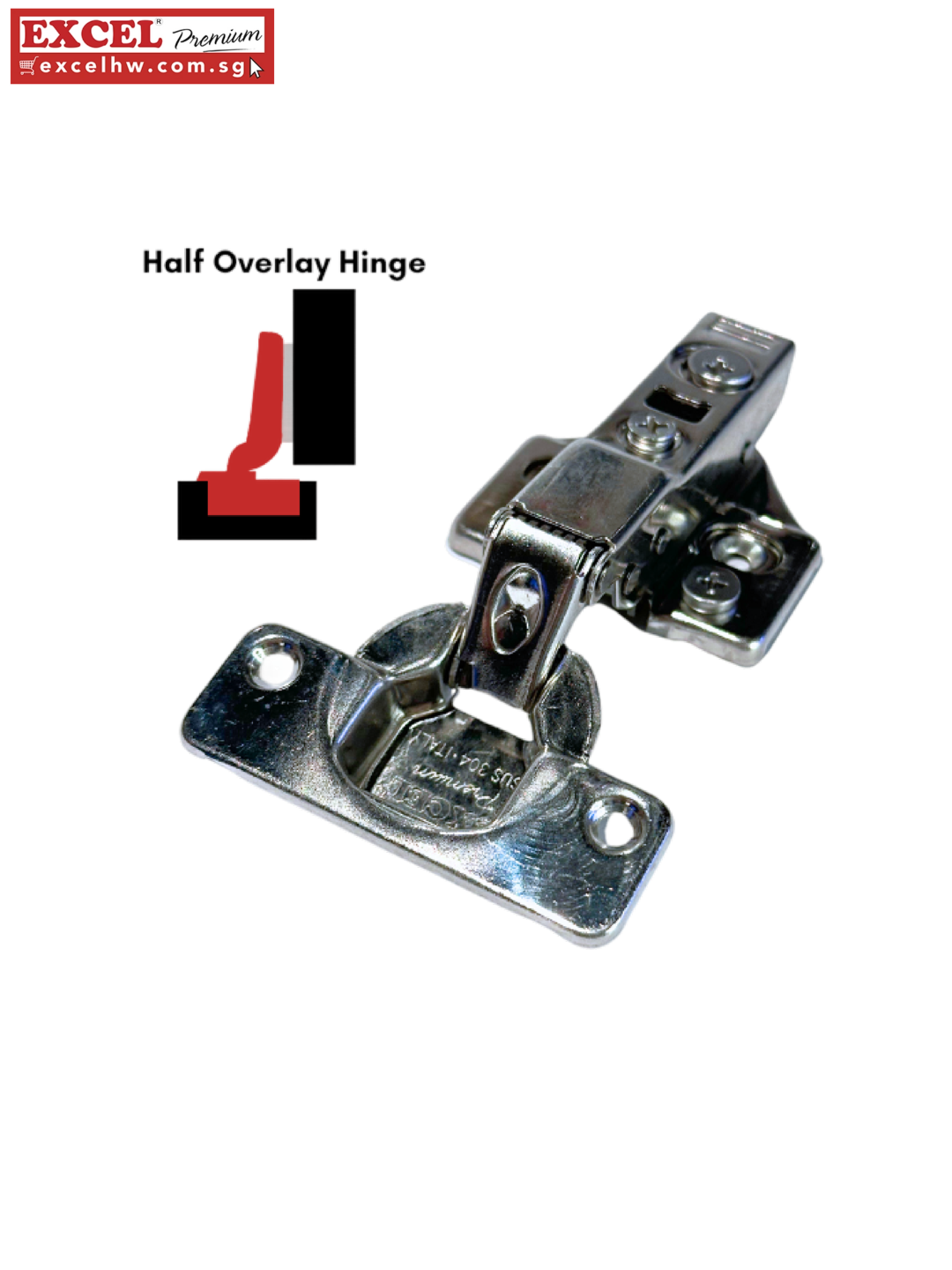 Aversa Italian Series EHP9-SUS304V2.0 ITALIAN SERIES SUS304 HALF OVERLAY SOFT-CLOSING HINGE-3D