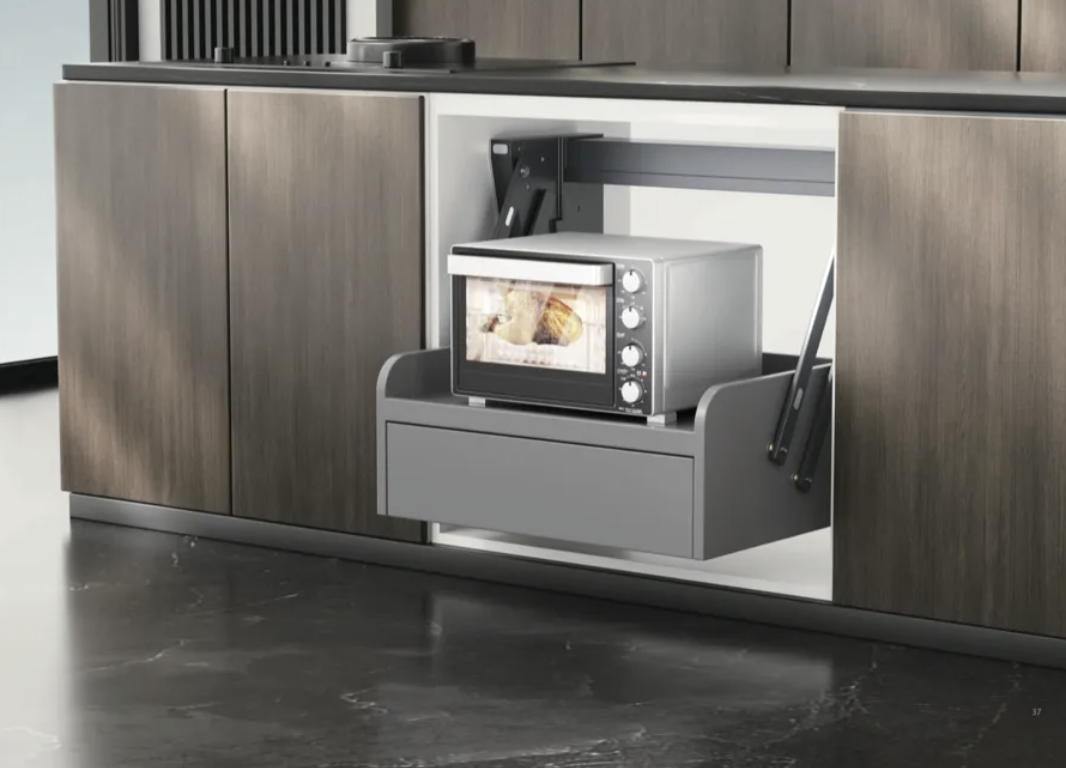 Podio automatic base cabinet lift platform raising to counter level