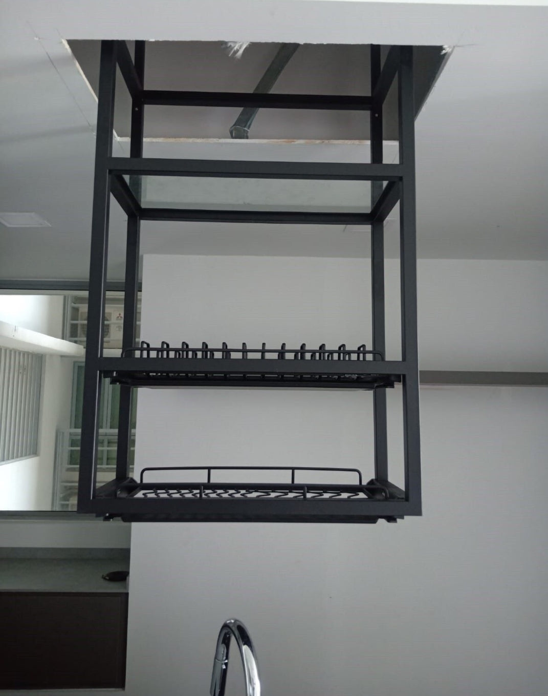 EXCEL NAZZARO Ceiling Mounted Stainless Steel Dish Rack - Black Finish