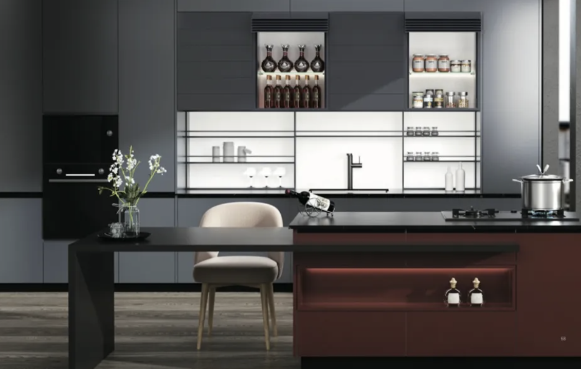 Velario automatic smart cabinet door lift holding an overhead cabinet door open