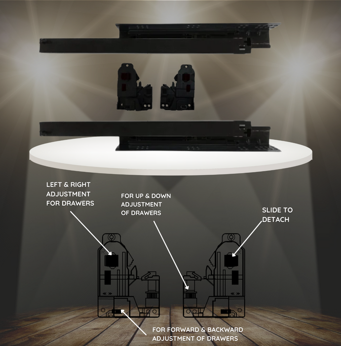 [Anti-Microbial Treated] KUCIFER BK3.0-4D Black Undermount Soft Closing Full Ext Drawer track