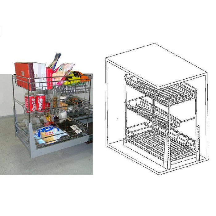 3 TIER DRAWER BASKET C/W FULL EXT RUNNER