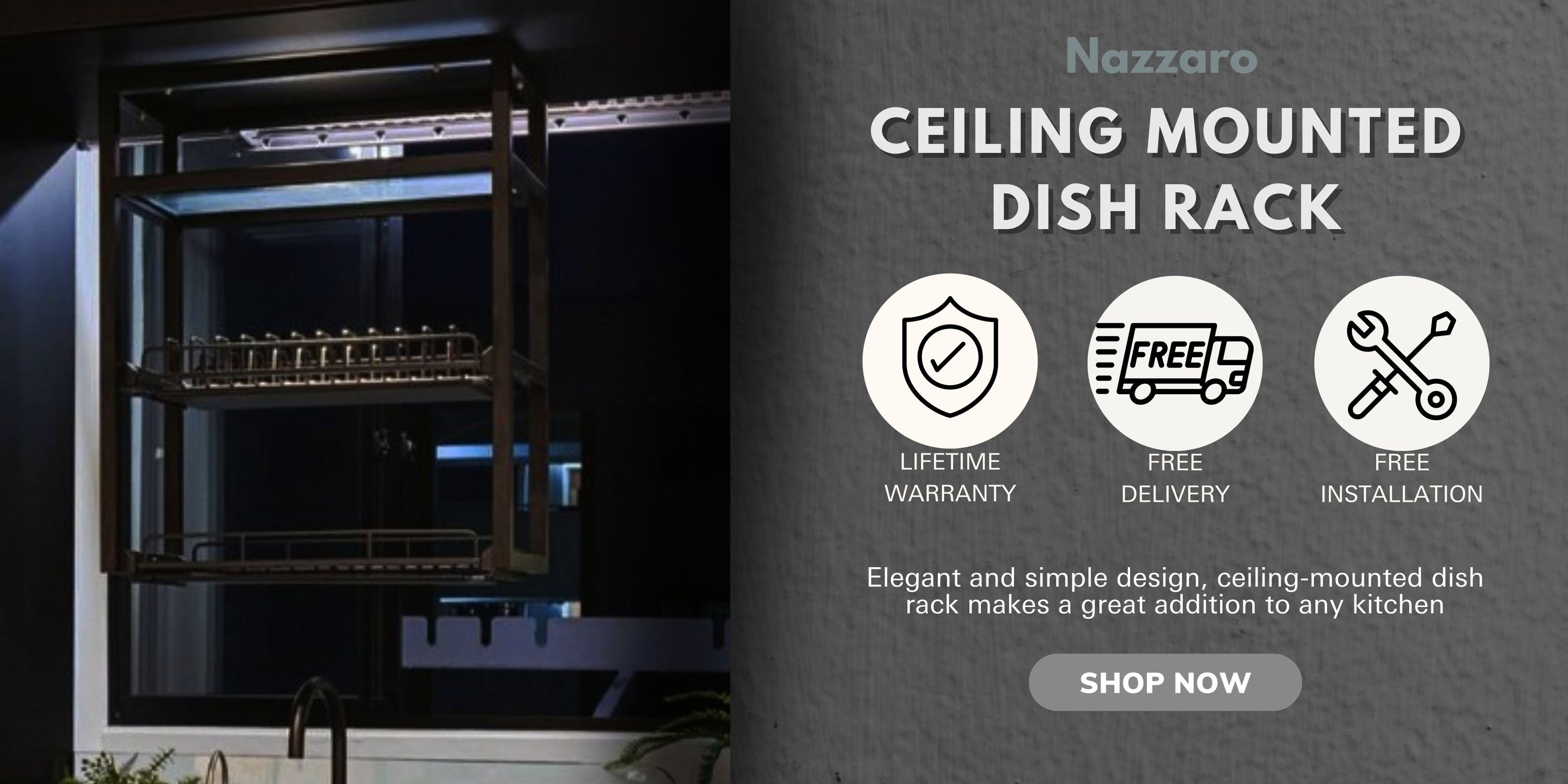 EXCEL - NAZZARO Ceiling Mounted Stainless Steel Dish Rack — Excel Hardware