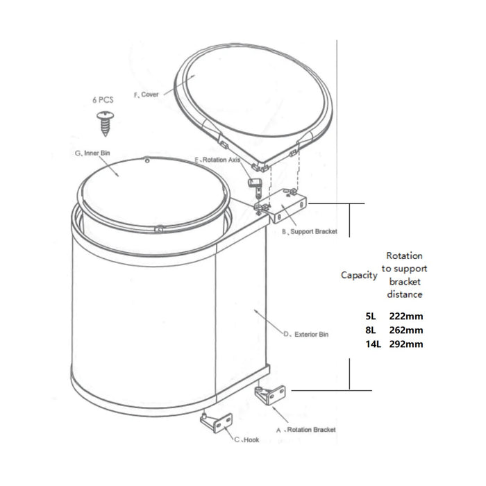 EXCEL-SS201 BUILT-IN DUSTBIN-5 LITRES